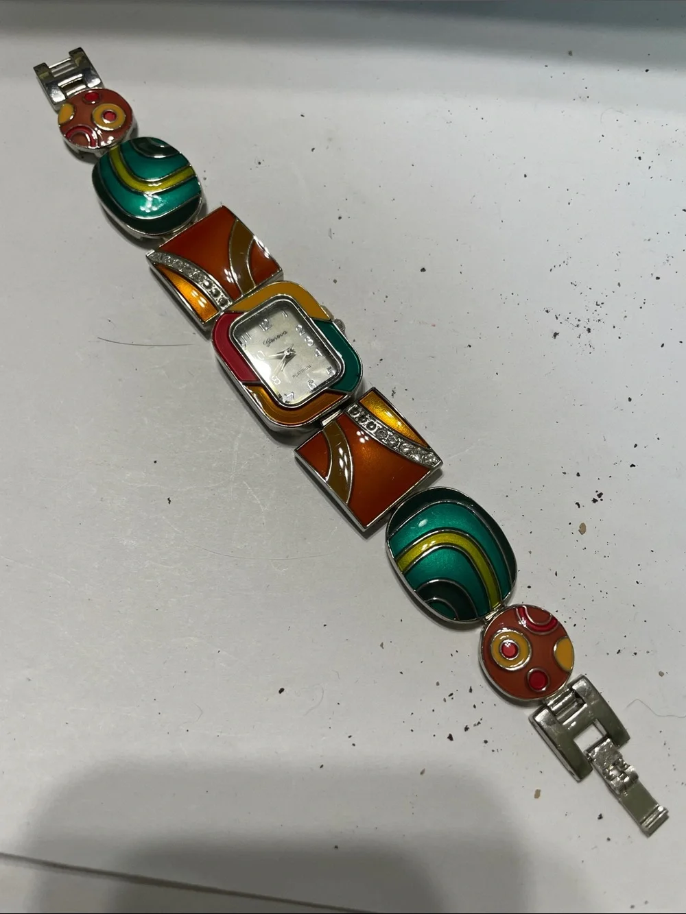 Geneva Multicolor Enamel Bangle Watch Needs Battery